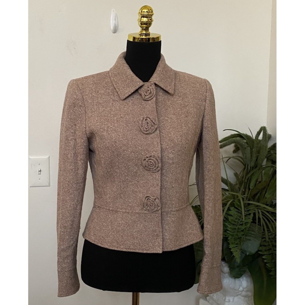 Tahari A.S.L Women's Beige Wool Blend Tweed Rose Blazer Jacket Size 4 EUC, $175‎
